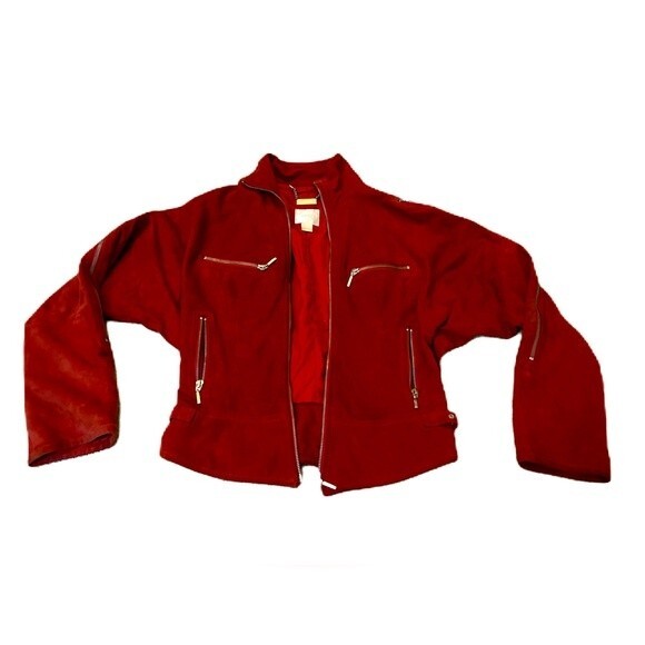 MNG genuine leather jacket red Size S biker jacket suede - Picture 1 of 12